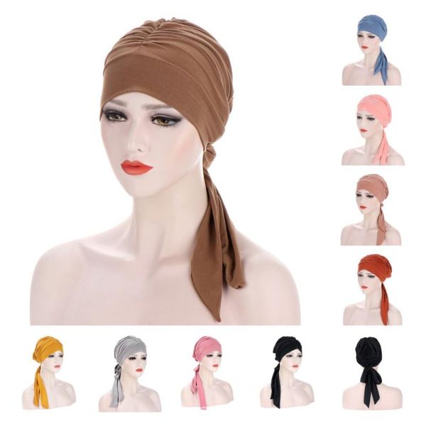 

beanie/skull caps solid wrinkle turban hat muslim women stretch cancer chemo beanies pre-tied scarf headwear headwrap plated hair accessorie, Blue;gray