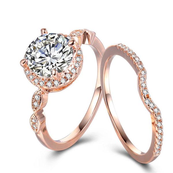 

wedding rings eonr012 zircon rose gold circle fashion ring size 7-9 comfort fit engagement jewelry, Slivery;golden