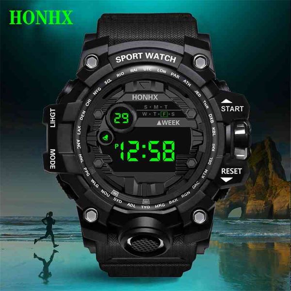 

honhx men military watch 50 meters waterproof compass led digital quartz dual display sports male relogio masculino