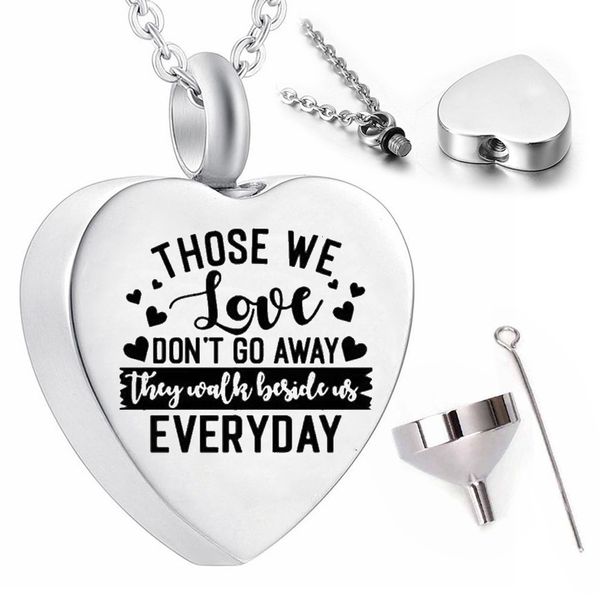

stainless steel souvenir gift pendant necklace ashes urn to commemorate parents-those we love don't go away they walk..., Silver