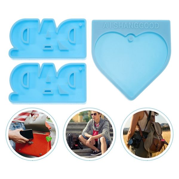 

3 pcs silicone molds keychain casting molds dad letter molds heart shape, Silver