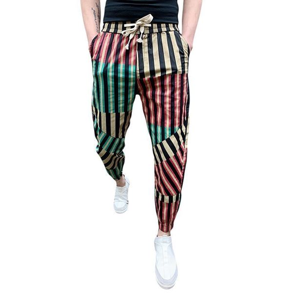 

men's pants idopy fashion men`s harem joggers ankle cuffed elastic waist colorful loose fit drawstring striped street hip hop for man, Black