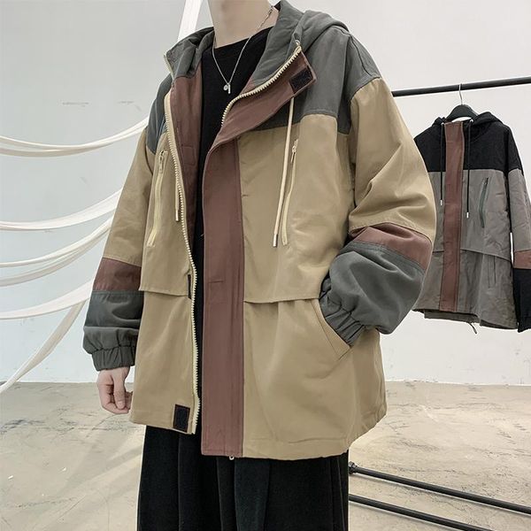 

men's jackets korean men spring autumn bomber mens patchwork casual jacket coat fashion hooded zipper workwear outerwear, Black;brown