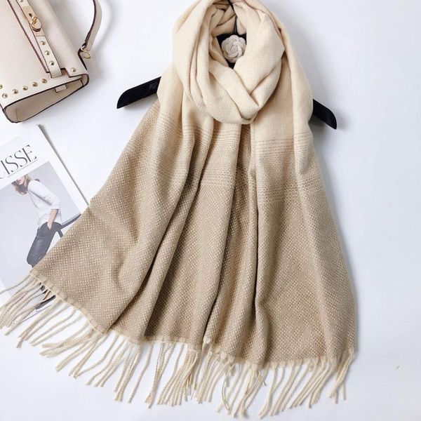 

scarves winter striped fashion cashmere scarf women's gradient warm knitting shawl, Blue;gray