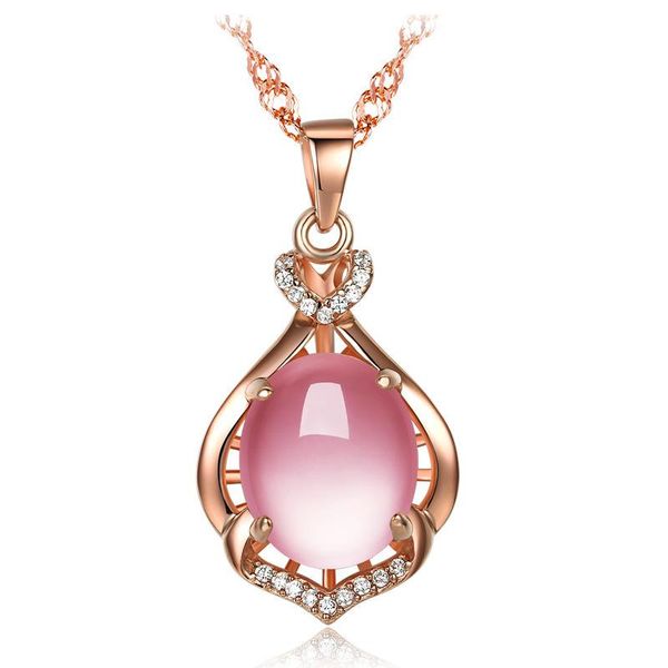 

pendant necklaces silver plated necklace female lingyun synthetic pink crystal clavicle chain birthday valentine's day gift