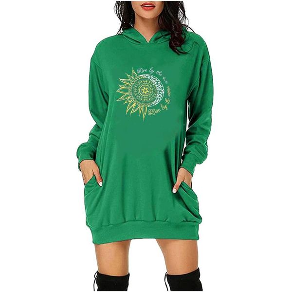 

casual dresses sun printed hooded dress women autumn buttocks pocket female loose long sleeve for 2021, Black;gray