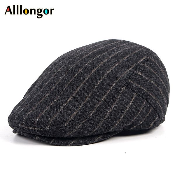 

beret hat men new autumn 2021 winter thick warm vintage striped print ivy newsboy flat cap dad hats dropshipping, Blue;gray