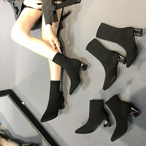 

2021 winter sock's sho martin high thin thick heels versatile single boots, Black