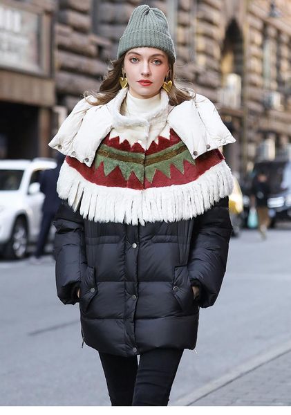 

women's fur & faux fashion genuine wool winter down jackets 90% white duck coat female hooded women parkas ropa zjt1416, Black