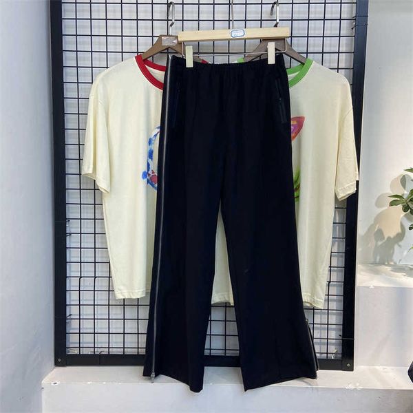 

men's pants ins men's loose casual side zipper fashion pants, Black