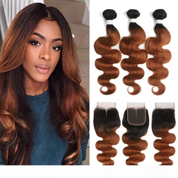 

ombre brazilian virgin hair bundles with closures body wave human hair bundles with lace closure hair extensions, Black
