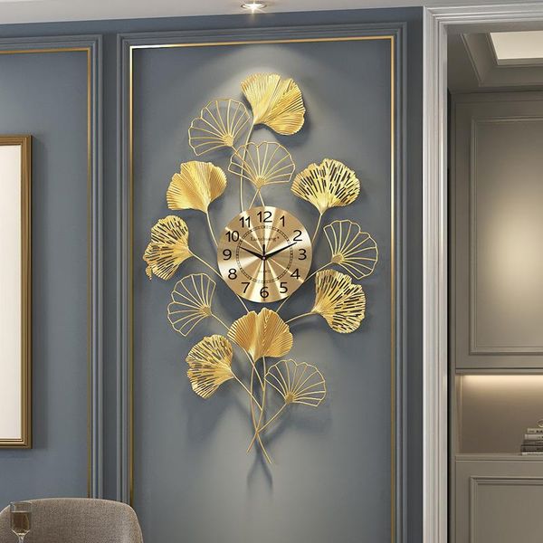 

wall clocks ginkgo biloba clock living room xuanguan modern light luxury art pendant chinese decoration