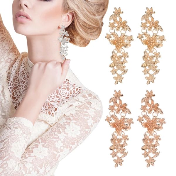 

fashion geometric long drop earrings for women wedding vintage flower gold color punk statement gifts earrings jewelry, Silver