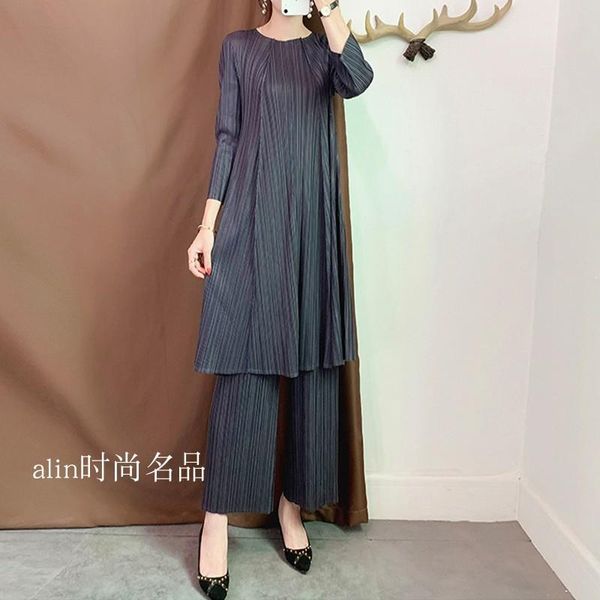

casual dresses miyake pleated long skirts for women 2021 summer and autumn hong kong-style fashion dress european station straight pants, Black;gray