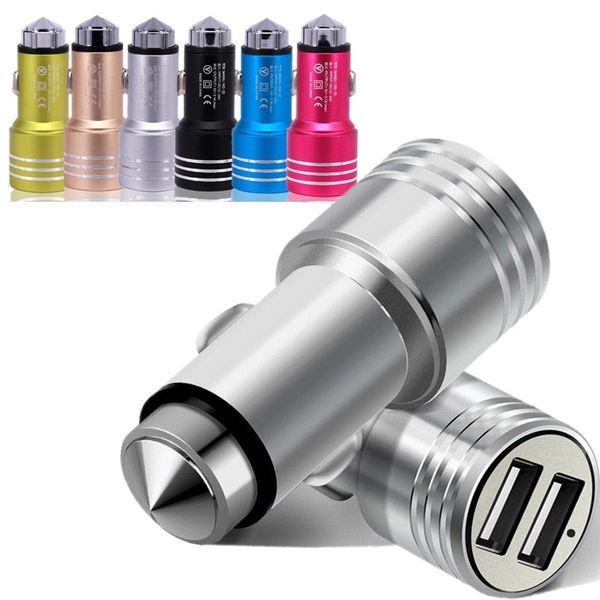 

aluminum alloy metal dual car charger usb port dc 3.1a car charger for iphone 6 7 samsung gps mp3 speaker 6 colors