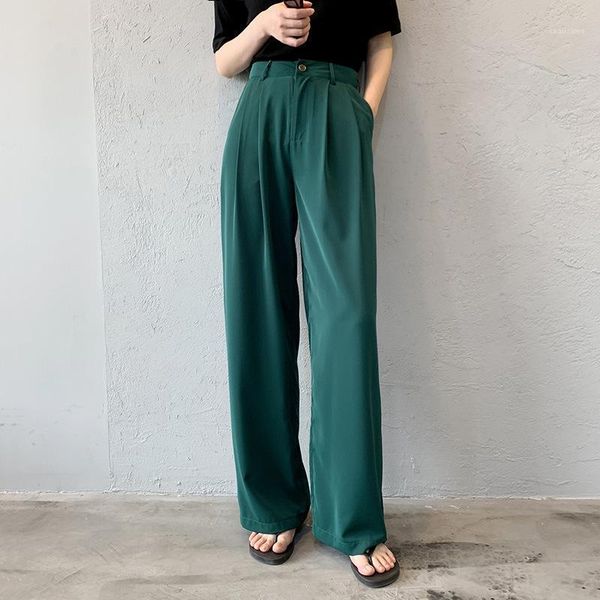 

women's pants & capris 2021 summer high waist wide leg sweat women loose vintage casual korean style black trousers pantalones anchos, Black;white