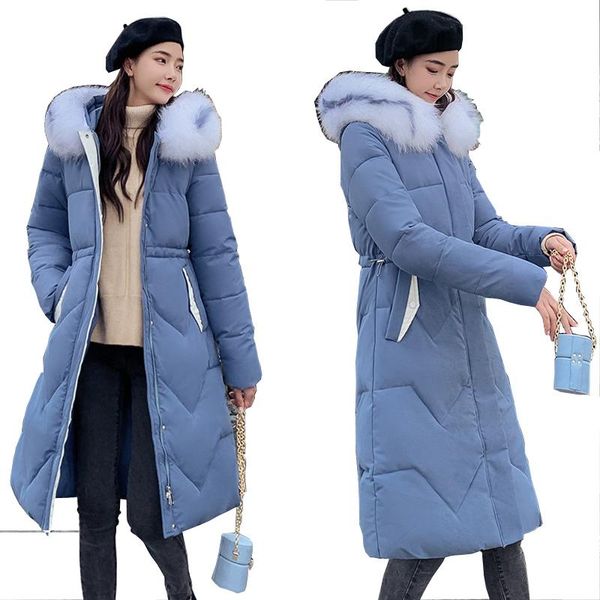 

new brand women coat long lady winter parkas hood thick coat cotton parka style jackets real fur collar outerwear xz548, Black