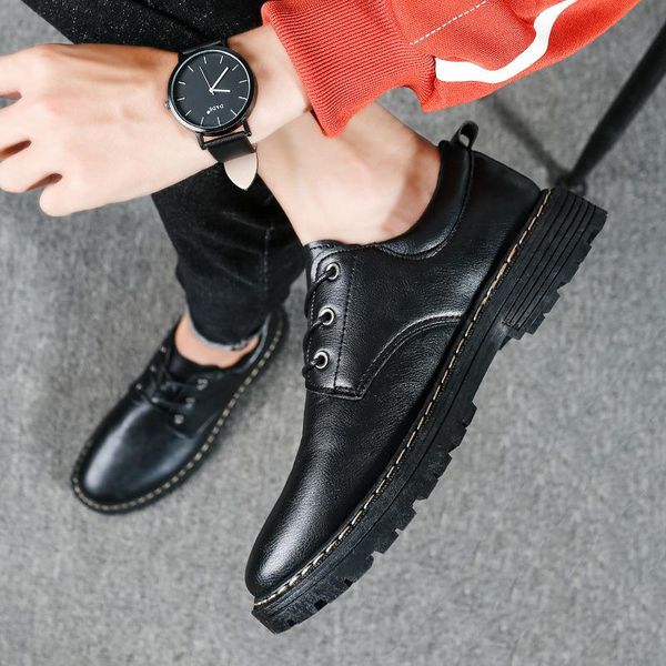 

dress shoes men leather fashion soft business lace-up man black flat