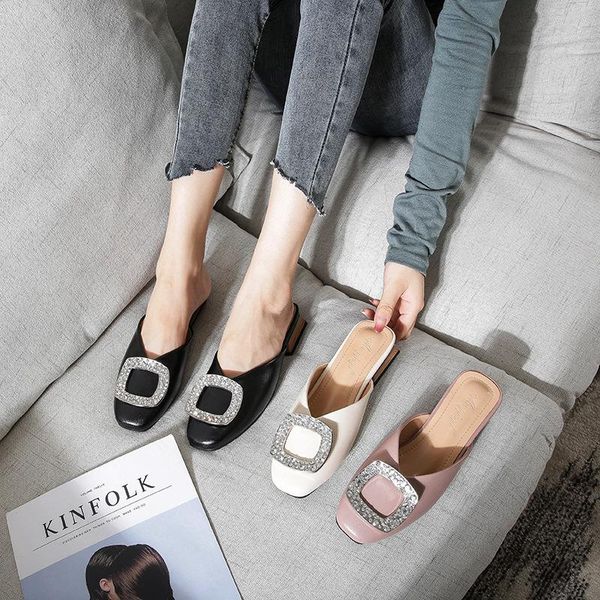 

slippers shallow low flat shoes female bonded leather rubber basic, Black