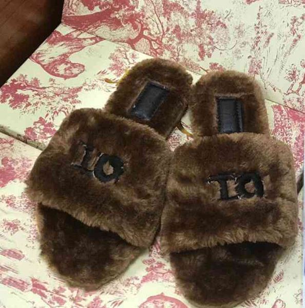 

wool designer women sandals selling slippers woman slipper shoes autumn winter slides sandal with box size 35-42, Black