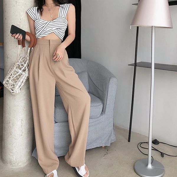 

women's pants & capris loose wide leg for women high waist casual minimalist trouser female spring fashionable clothing, Black;white