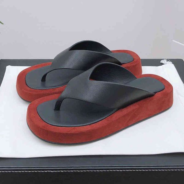

70% off wholesale sandals flip-flops summer thick bottom flip flops women's shoes real leather design cashmere bordered platform slippe, Black