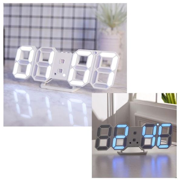 

3d modern digital led table desk night wall clock alarm watch 24 or 12 hour display