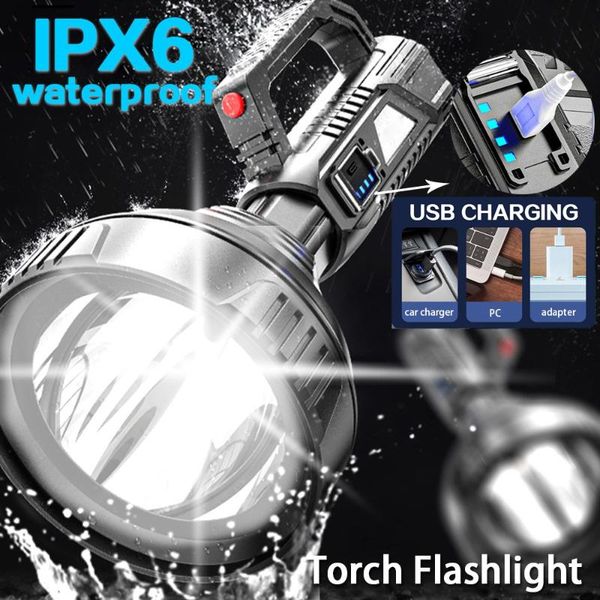 

flashlights torches powerful work light portable led searchlight usb rechargeable waterproof camping lamp torch emergency