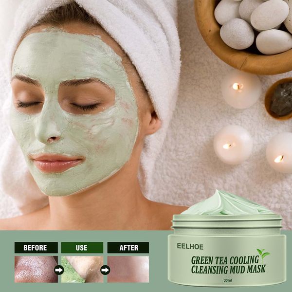 

mud mask green tea oil control acne clearing peel cleansing mask moisturizing blackhead and fine pores deep nourishment tslm1