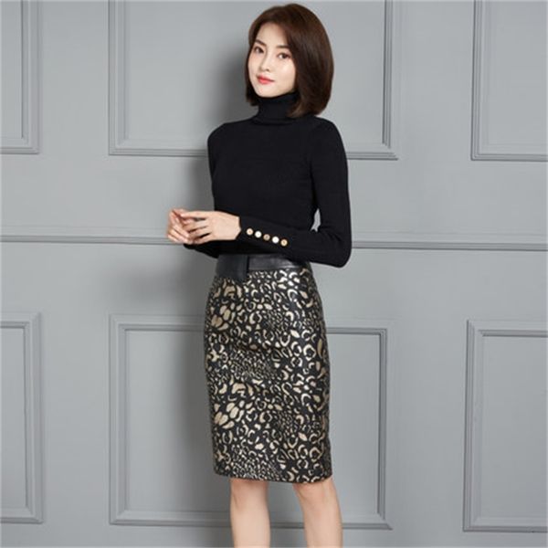 

2021 new fashion genuine royal sheep leather skirt k12 jioi, Black