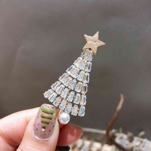 

christmas tree brooch five pointed star pearl inlaid zircon exquisite suit chest ornament