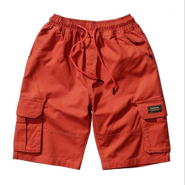 

fashion men's cotton shorts men summer cargo multi-pockets male clothing streetwear casual, White;black