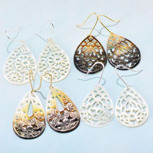 

hoop & huggie meibapj real s925 sterling silver bohemian natural mother shell multicolor pattern earrings exquisite gift jewelry, Golden;silver