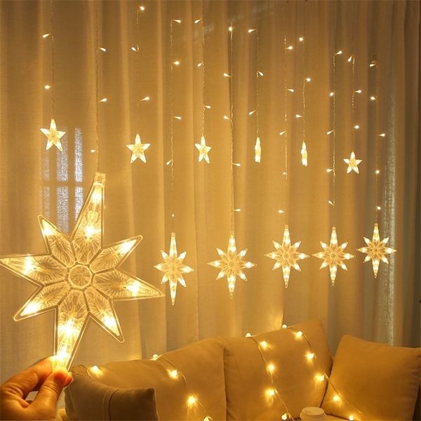 2,5m LED North Star Curtain Light 220V EU Christmas Garland Luzes Fadas de fadas ao ar livre para janela Casamento Partido Ano Novo Decoração Y201020