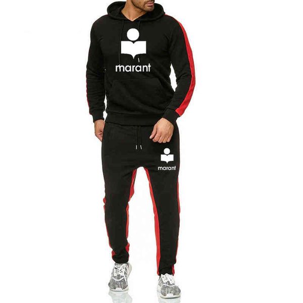 

marant brand hoodies men sweatshirt sportpants 2 pieces sets tracksuit fleece hoodie gym sports hooded pullover sudadera hombre, Gray