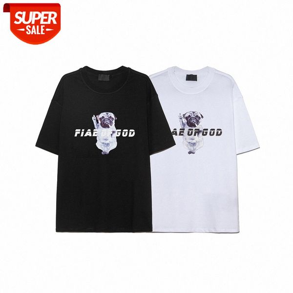 

fog pug pattern print round neck pullover short sleeve #017v, White;black