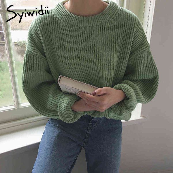

syiwidii woman sweaters oversize vintage pullovers thicken autumn winter korean long sleeve o-neck knitted harajuku jumpers 211217, White;black