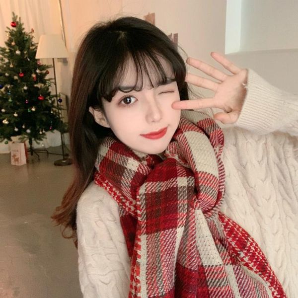 

scarves year women winter vintage faux cashmere red plaid long tassel scarf warm bandana, Blue;gray