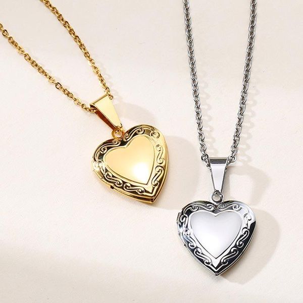 

pendant necklaces 2021 fashion gold/silver color heart necklace unique design stainless steel can open put picture