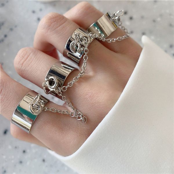 

punk hip hop multilayer adjustable chain open finger rings for women men gothic chunky midi ring trendy jewelry party gifts, Silver