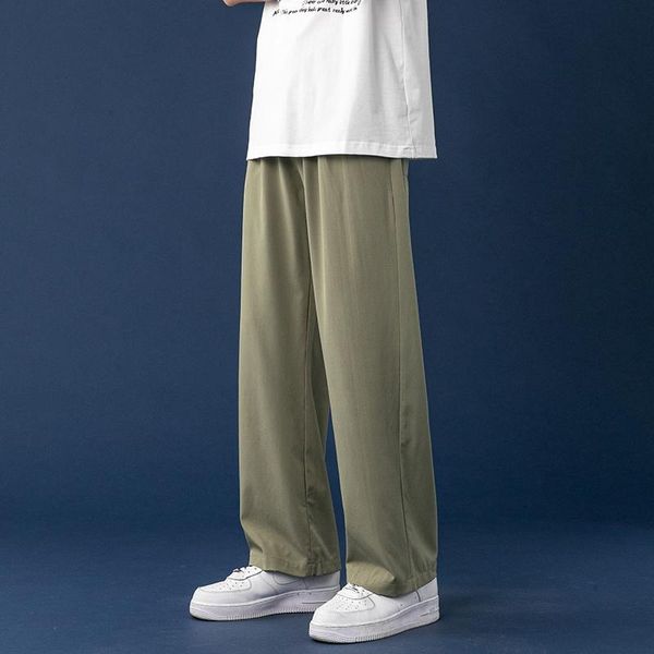 Мужские брюки Мужчина Лето прохладный шелк прямой 2023 Тонкие светлые дикие ноги Негабаритные брюки твердый цвет мужская одежда корейская уличная одежда