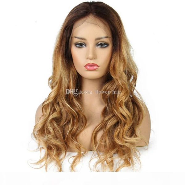 

ombre human hair full lace wig body wave two tone #4t#27 glueless lace front full lace wigs ombre hair wig for women, Black;brown