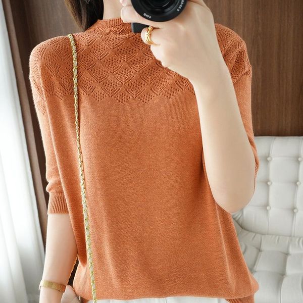 

women's t-shirt lafarvie cotton femme clothes for women summer 2021casual loose hollow o neck kurzarm tees solid color, White