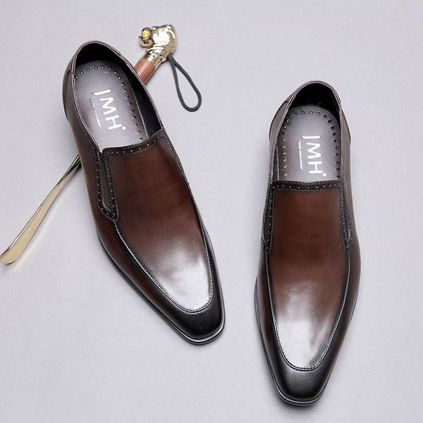 

dress shoes cÂ·gÂ·nÂ·p italy imported cow leather loafers men handmade slip-on fashion business casual mens wedding, Black