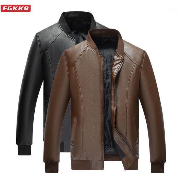 

men's fur & faux fgkks brand pu leather jacket men lapel solid color jackets coats men's fashion clothing1, Black