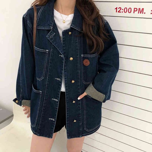 

women's jackets female autumn jacket long-lost jeans big pocket long sleeve korean femme oversize denim coat mujer chaqueta 053z, Black;brown
