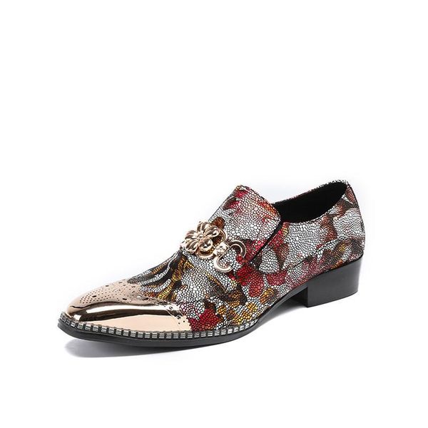 

dress shoes fashion 2021 cow genuine leather british style loafers round toe slip on high heels carved men's party casual red, Black