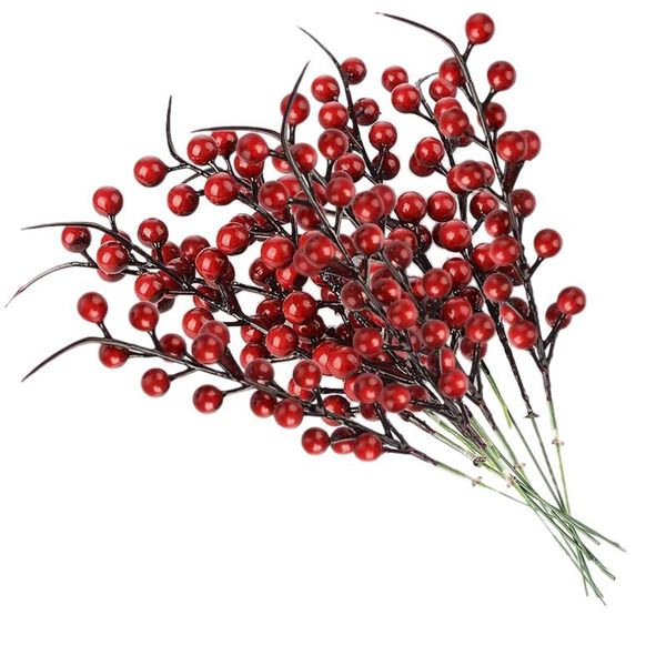 

2021 20pcs artificial red berries fake flowers fruits berry stems crafts floral bouquet for wedding christmas tree decoration