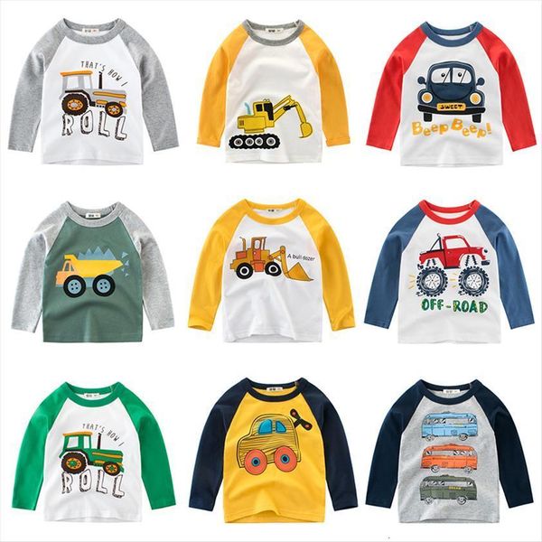 

boys t shirt long sleeves kids girls cotton children baby cars print cartoon clothing tee toddler clothes infant, Blue