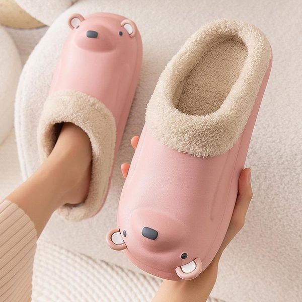 

slippers 2021 women waterproof for home eva platform plush warm women's winter shoes cute cartoon bear indoor couple, Black
